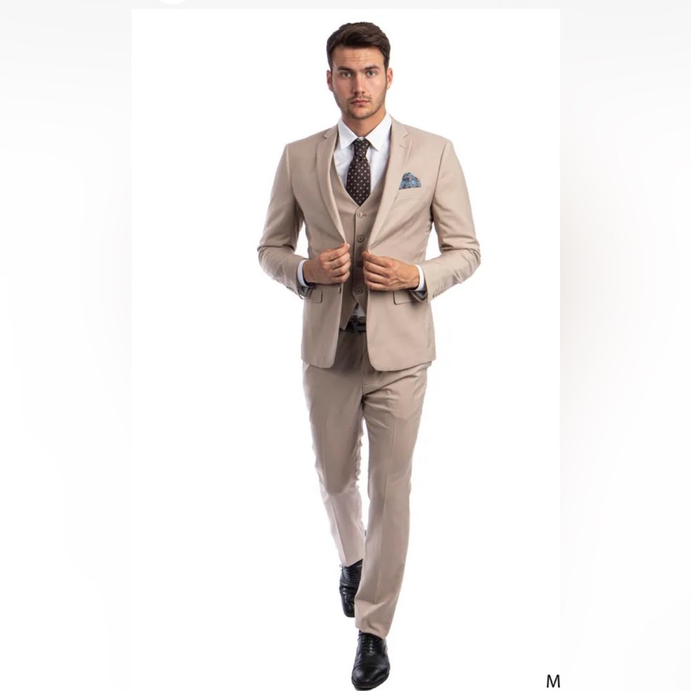 NEW Sean Alexander Mens 3 - Piece suit 42r - flax tan slim fit